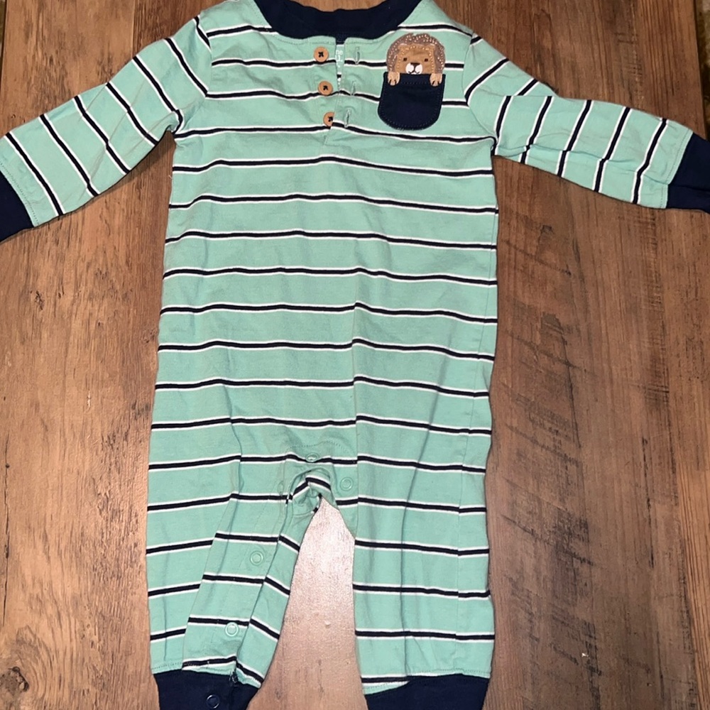 Just one You green striped jumpsuit size 9 months